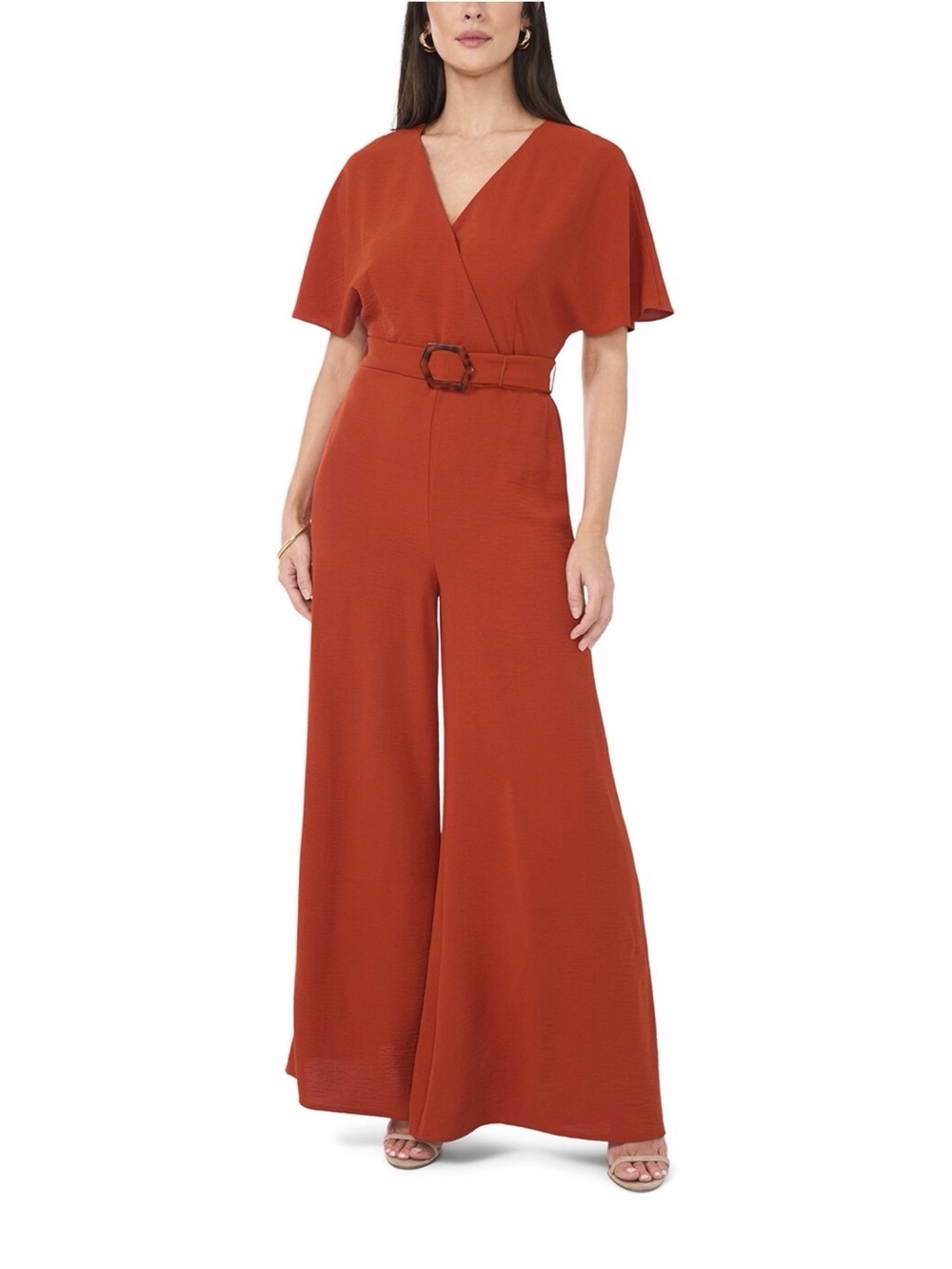 Vince Camuto Rust-Red Wide Leg Belted Jumpsuit